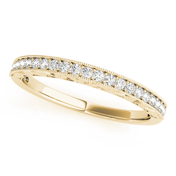 Single Row Milgrain Engraved Filigree Half Eternity Ring in 10K/14K gold and platinum with certified lab-grown or natural diamonds