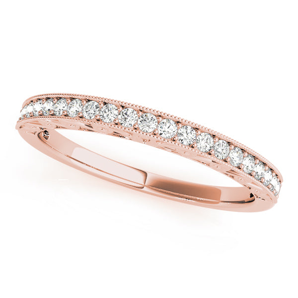 Single Row Milgrain Engraved Filigree Half Eternity Ring in Gold & Platinum