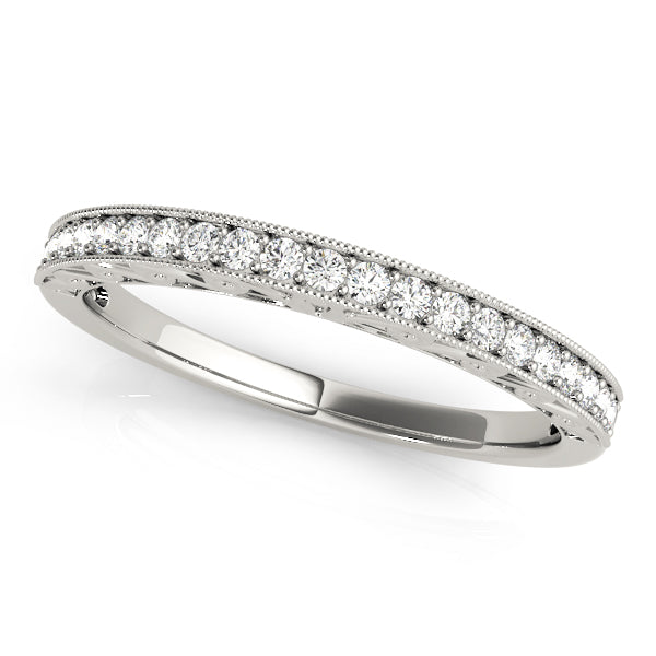 Single Row Milgrain Engraved Filigree Half Eternity Ring in Gold & Platinum