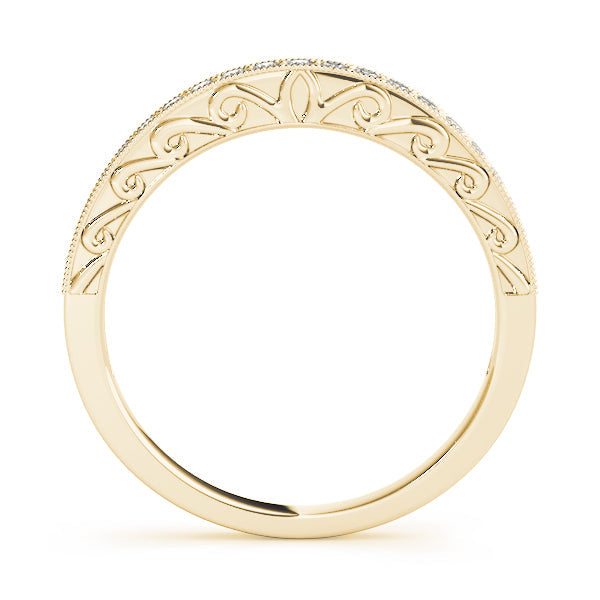Single Row Milgrain Engraved Filigree Half Eternity Ring in Gold & Platinum