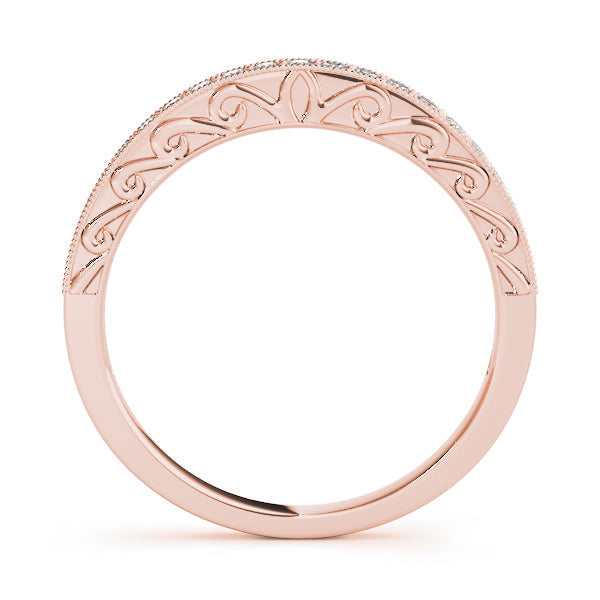 Single Row Milgrain Engraved Filigree Half Eternity Ring in Gold & Platinum