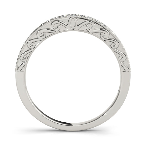 Single Row Milgrain Engraved Filigree Half Eternity Ring in Gold & Platinum