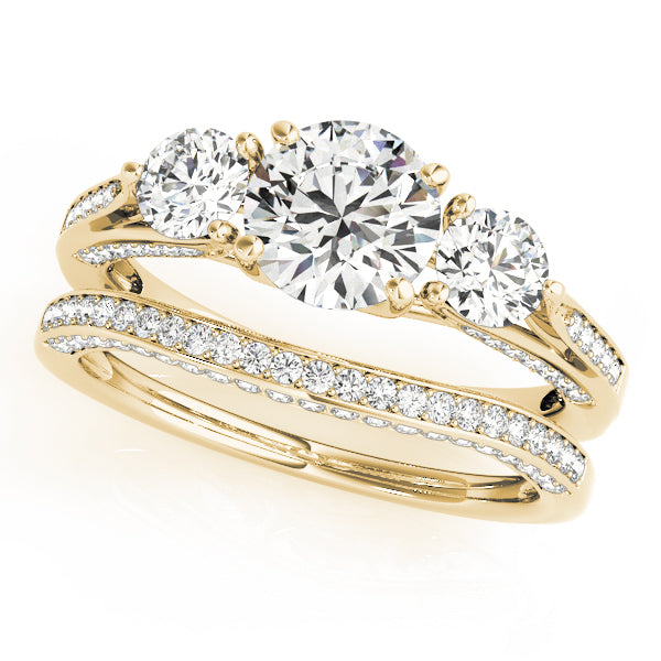 Classic Three-Stone Round Diamond Engagement Ring in 10K/14K gold and platinum with certified lab-grown or natural diamonds