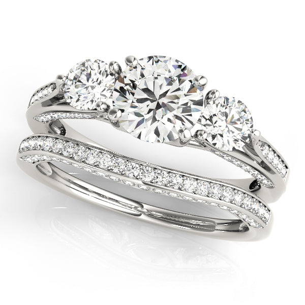 Classic Three-Stone Round Diamond Engagement Ring in 10K/14K gold and platinum with certified lab-grown or natural diamonds