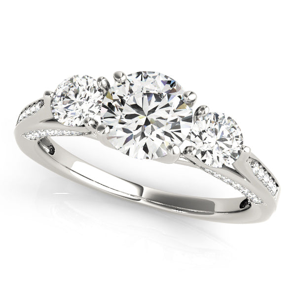 Classic Three-Stone Round Diamond Engagement Ring in 10K/14K gold and platinum with certified lab-grown or natural diamonds