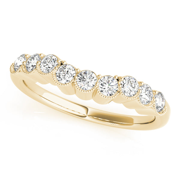 Shared Prong Milgrain Curved Half Eternity Ring in 10K/14K gold and platinum with certified lab-grown or natural diamonds