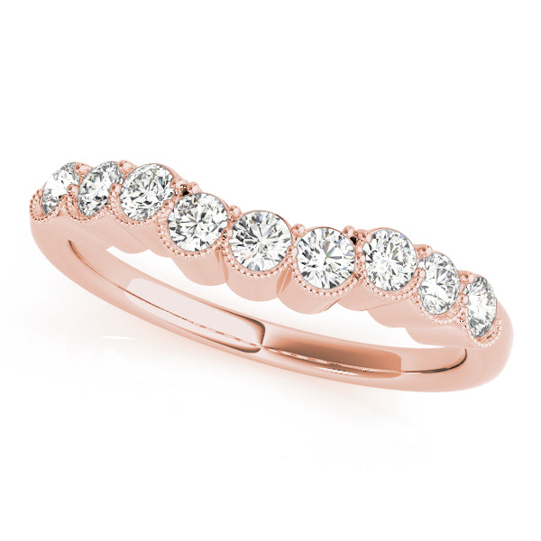 Shared Prong Milgrain Curved Half Eternity Ring in Gold & Platinum