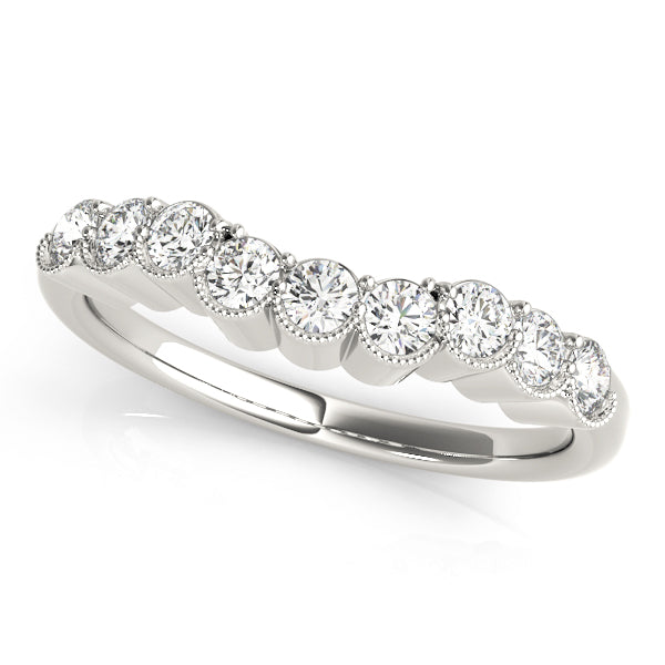 Shared Prong Milgrain Curved Half Eternity Ring in Gold & Platinum