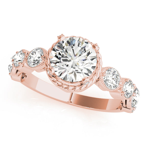Vintage-Inspired Cluster Sides Round Diamond Engagement Ring in 10K/14K gold and platinum with certified lab-grown or natural diamonds