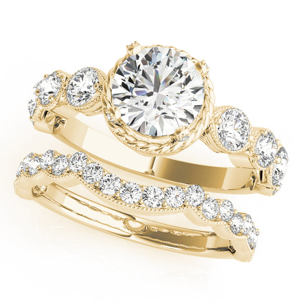 Vintage-Inspired Cluster Sides Round Diamond Engagement Ring in 10K/14K gold and platinum with certified lab-grown or natural diamonds