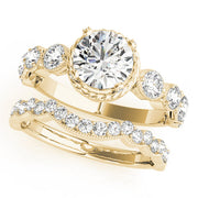 Vintage-Inspired Cluster Sides Round Diamond Engagement Ring in 10K/14K gold and platinum with certified lab-grown or natural diamonds