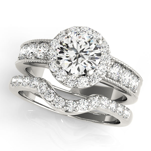 Brilliant Halo Round Diamond Engagement Ring in 10K/14K gold and platinum with certified lab-grown or natural diamonds