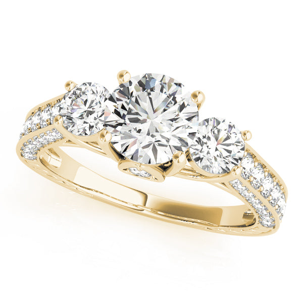 Statement Three-Stone Round Diamond Engagement Ring in 10K/14K gold and platinum with certified lab-grown or natural diamonds