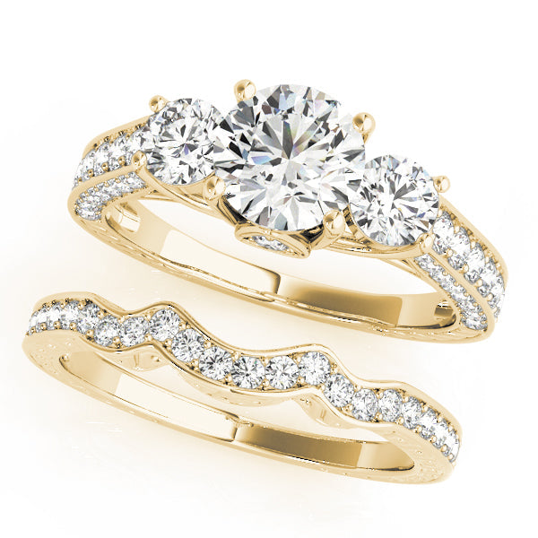 Statement Three-Stone Round Diamond Engagement Ring in 10K/14K gold and platinum with certified lab-grown or natural diamonds