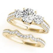 Statement Three-Stone Round Diamond Engagement Ring in 10K/14K gold and platinum with certified lab-grown or natural diamonds