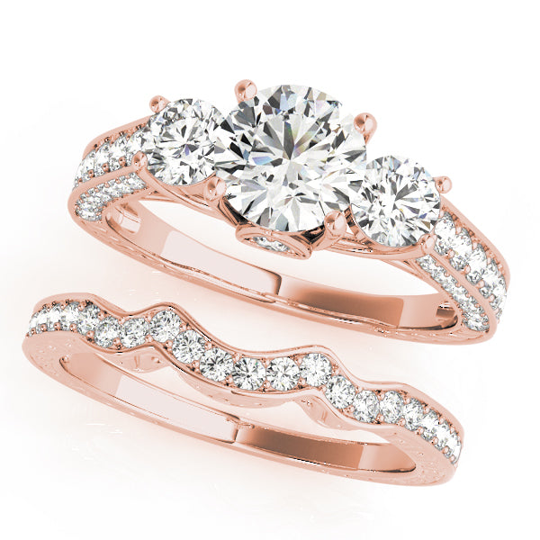 Statement Three-Stone Round Diamond Engagement Ring in 10K/14K gold and platinum with certified lab-grown or natural diamonds