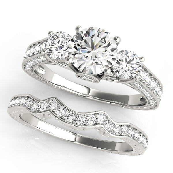 Statement Three-Stone Round Diamond Engagement Ring in 10K/14K gold and platinum with certified lab-grown or natural diamonds