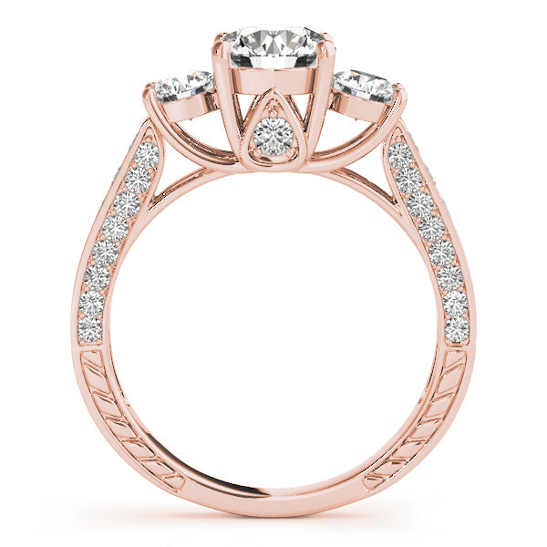Statement Three-Stone Round Diamond Engagement Ring in 10K/14K gold and platinum with certified lab-grown or natural diamonds