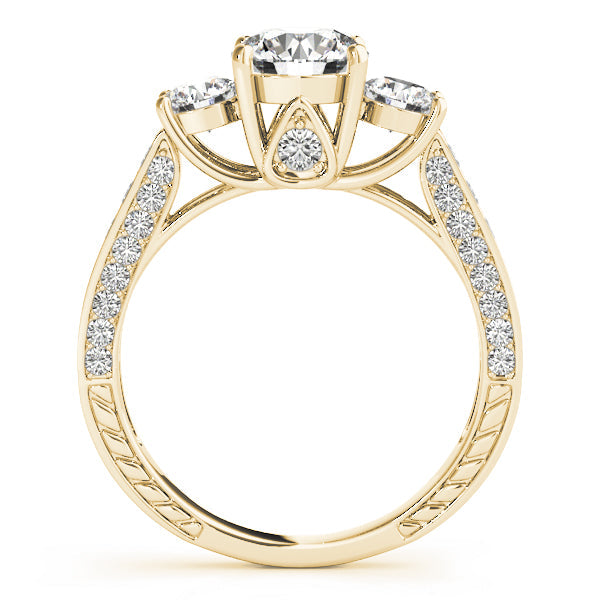Statement Three-Stone Round Diamond Engagement Ring in 10K/14K gold and platinum with certified lab-grown or natural diamonds