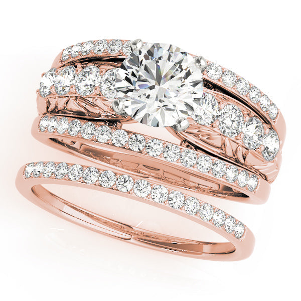 Noble Multi-Row Round Diamond Engagement Ring in 10K/14K gold and platinum with certified lab-grown or natural diamonds