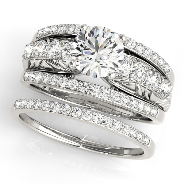 Noble Multi-Row Round Diamond Engagement Ring in 10K/14K gold and platinum with certified lab-grown or natural diamonds