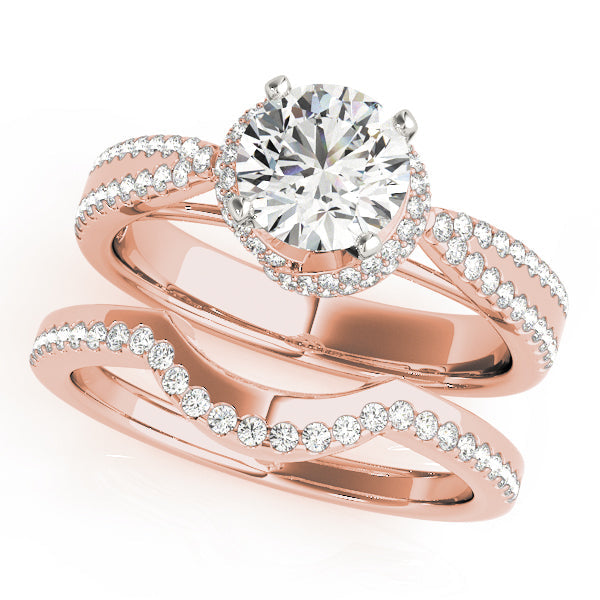Elegant Multi-Row Round Diamond Engagement Ring in 10K/14K gold and platinum with certified lab-grown or natural diamonds