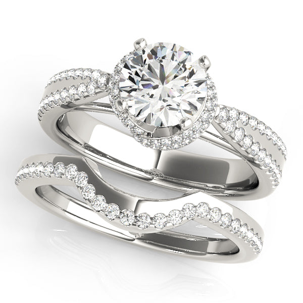 Elegant Multi-Row Round Diamond Engagement Ring in 10K/14K gold and platinum with certified lab-grown or natural diamonds