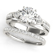 Vintage-Inspired Three-Stone Round Diamond Engagement Ring in 10K/14K gold and platinum with certified lab-grown or natural diamonds