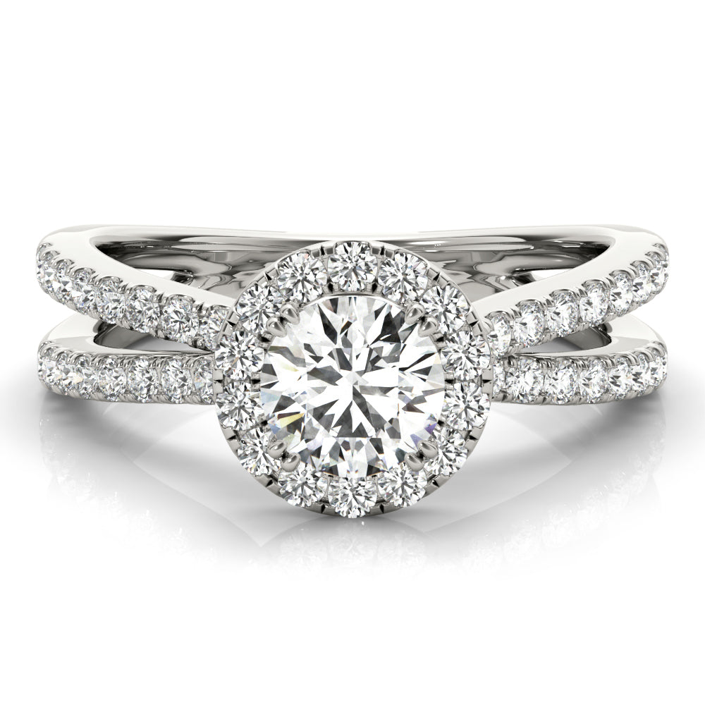 Refined Halo Round Diamond Engagement Ring in 10K/14K gold and platinum with certified lab-grown or natural diamonds