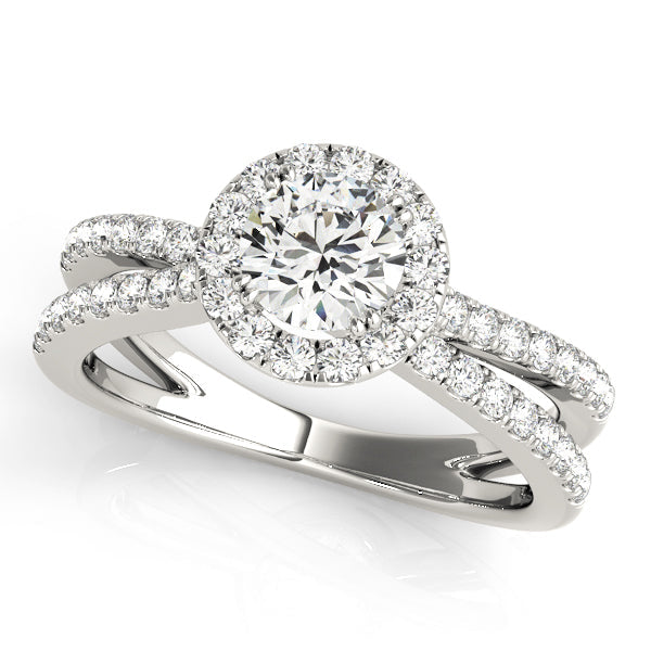 Refined Halo Round Diamond Engagement Ring in 10K/14K gold and platinum with certified lab-grown or natural diamonds