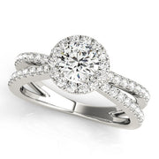 Refined Halo Round Diamond Engagement Ring in 10K/14K gold and platinum with certified lab-grown or natural diamonds