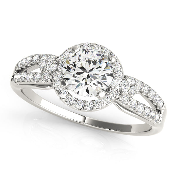 Bespoke Halo Round Diamond Engagement Ring in 10K/14K gold and platinum with certified lab-grown or natural diamonds