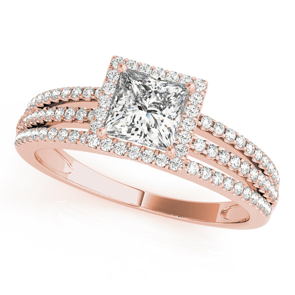 Statement Halo Princess Diamond Engagement Ring in 10K/14K gold and platinum with certified lab-grown or natural diamonds