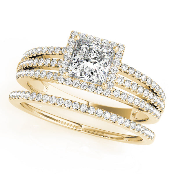 Statement Halo Princess Diamond Engagement Ring in 10K/14K gold and platinum with certified lab-grown or natural diamonds
