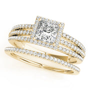 Statement Halo Princess Diamond Engagement Ring in 10K/14K gold and platinum with certified lab-grown or natural diamonds