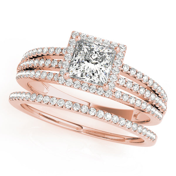 Statement Halo Princess Diamond Engagement Ring in 10K/14K gold and platinum with certified lab-grown or natural diamonds