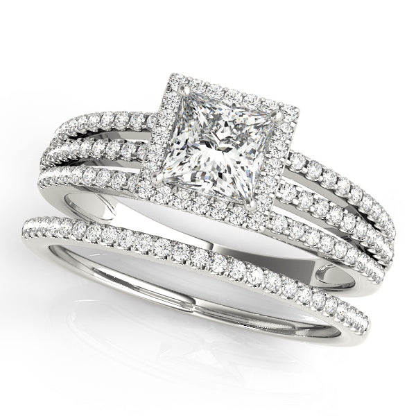 Statement Halo Princess Diamond Engagement Ring in 10K/14K gold and platinum with certified lab-grown or natural diamonds