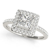 Elegant Halo Princess Diamond Engagement Ring in 10K/14K gold and platinum with certified lab-grown or natural diamonds