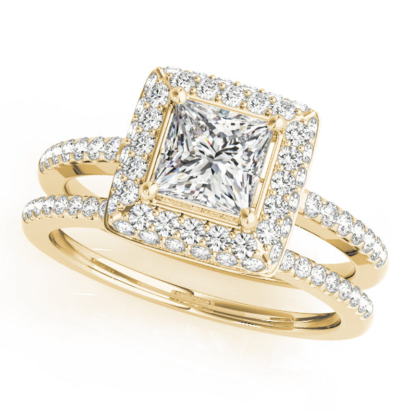 Elegant Halo Princess Diamond Engagement Ring in 10K/14K gold and platinum with certified lab-grown or natural diamonds