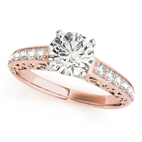 Graceful Antique Round Diamond Engagement Ring in 10K/14K gold and platinum with certified lab-grown or natural diamonds