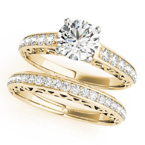 Graceful Antique Round Diamond Engagement Ring in 10K/14K gold and platinum with certified lab-grown or natural diamonds
