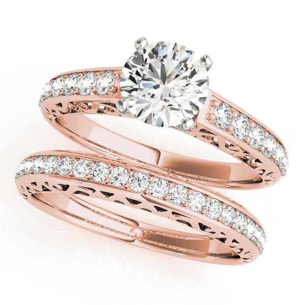 Graceful Antique Round Diamond Engagement Ring in 10K/14K gold and platinum with certified lab-grown or natural diamonds