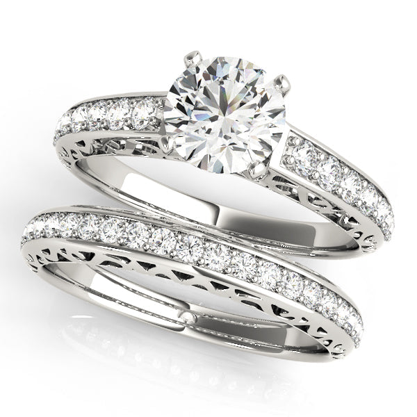 Graceful Antique Round Diamond Engagement Ring in 10K/14K gold and platinum with certified lab-grown or natural diamonds