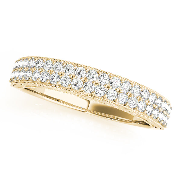 Multirow Pavé Milgrain Wedding Half Eternity Ring in 10K/14K gold and platinum with certified lab-grown or natural diamonds