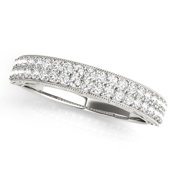 Multirow PavÃ£Â© Milgrain Wedding Half Eternity Ring in Gold & Platinum