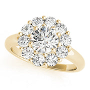 Sophisticated Halo Round Diamond Engagement Ring in 10K/14K gold and platinum with certified lab-grown or natural diamonds