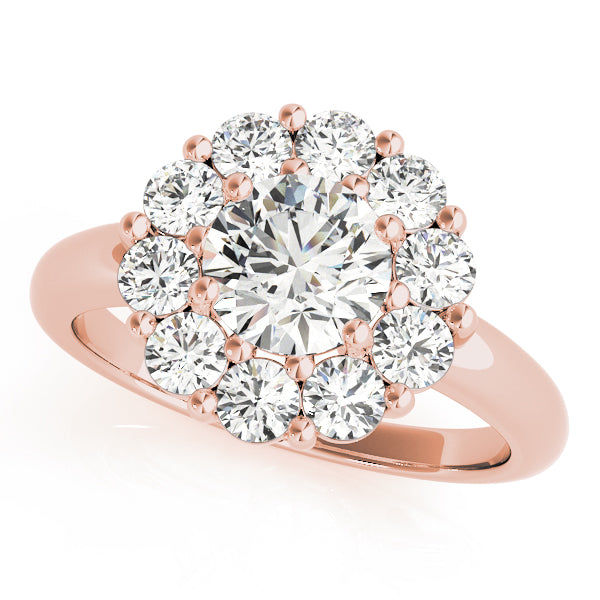 Sophisticated Halo Round Diamond Engagement Ring in 10K/14K gold and platinum with certified lab-grown or natural diamonds