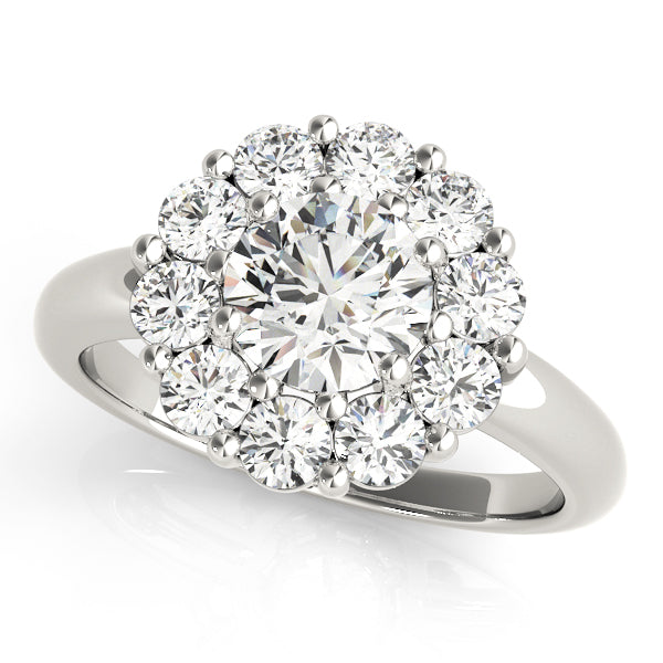 Sophisticated Halo Round Diamond Engagement Ring in 10K/14K gold and platinum with certified lab-grown or natural diamonds