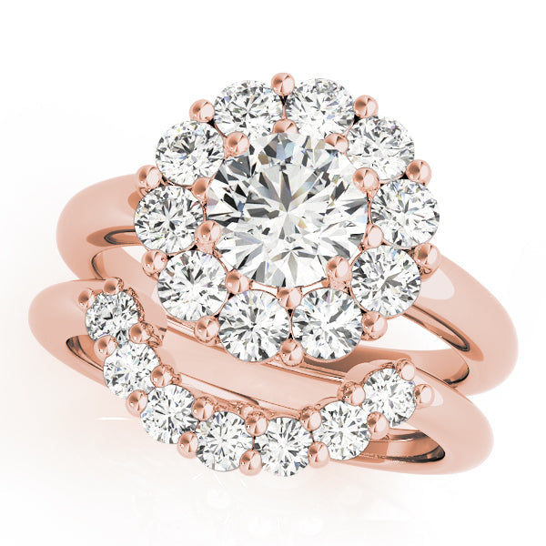 Sophisticated Halo Round Diamond Engagement Ring in 10K/14K gold and platinum with certified lab-grown or natural diamonds
