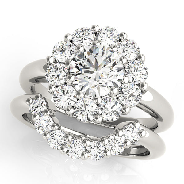 Sophisticated Halo Round Diamond Engagement Ring in 10K/14K gold and platinum with certified lab-grown or natural diamonds